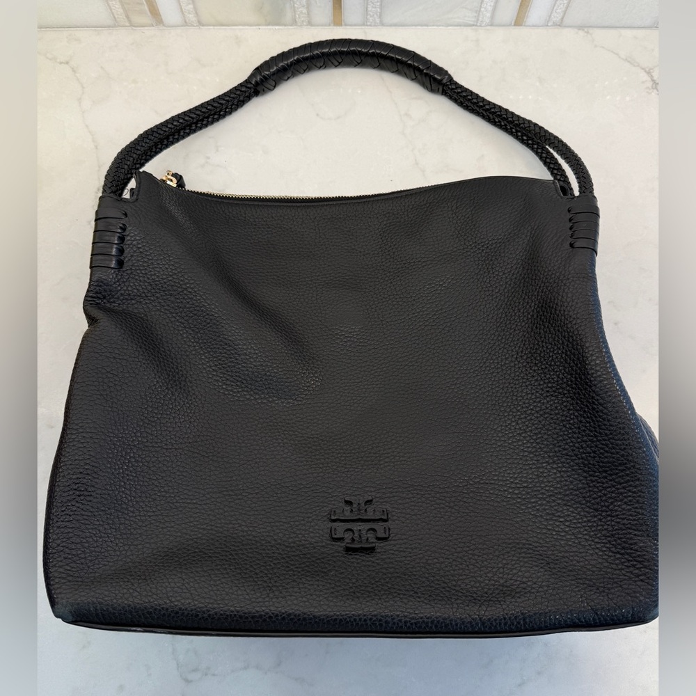 EUC TORY BURCH TAYLOR LARGE HOBO BLACK PEBBLED LEATHER